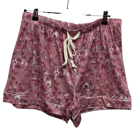 NWT Pink Mushroom Notch Collar Short Pajama Set Pink White Taupe - Picture 7 of 11